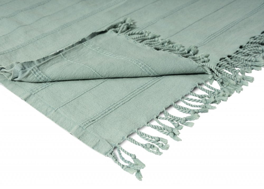 Green Woven Cotton Striped Throw Blanket HomeRoots