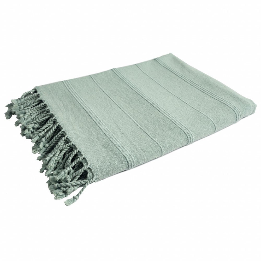 Green Woven Cotton Striped Throw Blanket HomeRoots