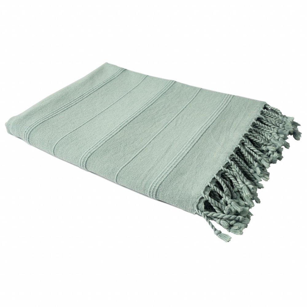 Green Woven Cotton Striped Throw Blanket HomeRoots