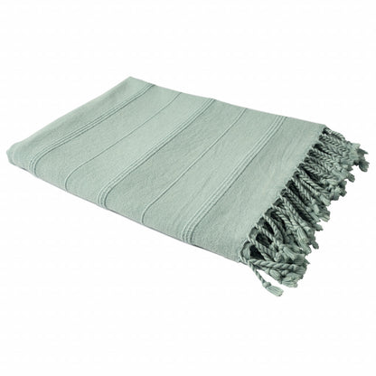 Green Woven Cotton Striped Throw Blanket