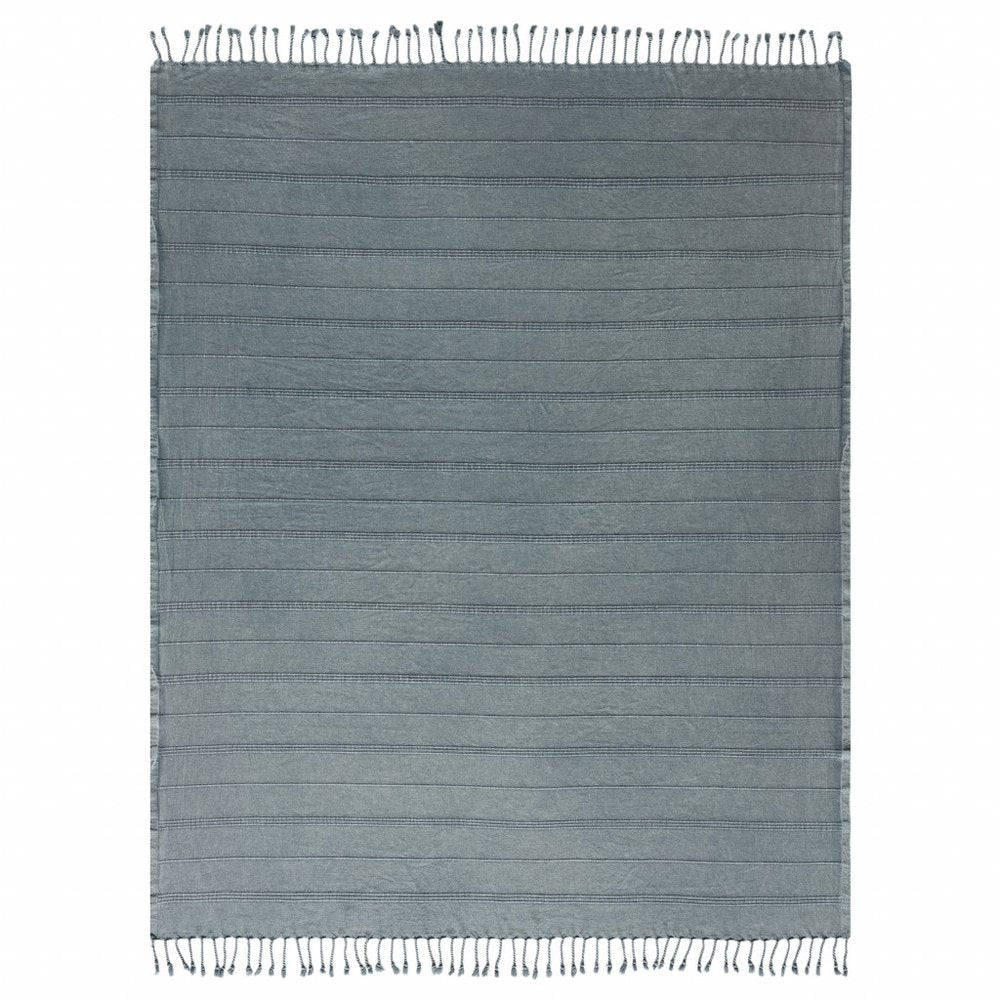 Green Woven Cotton Striped Throw Blanket HomeRoots