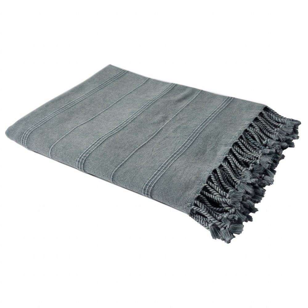 Green Woven Cotton Striped Throw Blanket HomeRoots