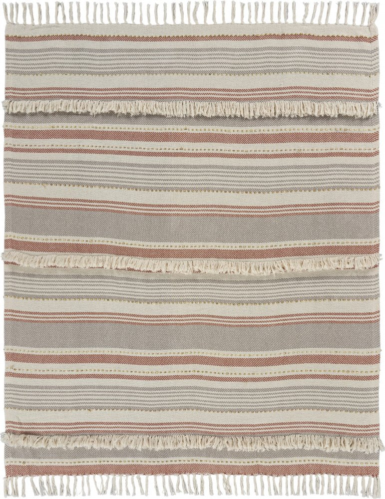 60" X 50" Beige Woven Cotton Striped Throw Blanket with Fringe — view 2