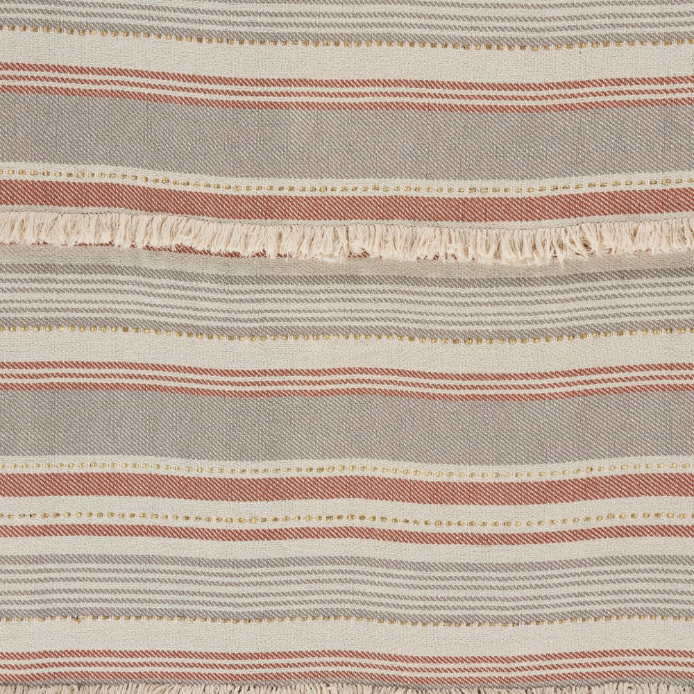 60" X 50" Beige Woven Cotton Striped Throw Blanket with Fringe HomeRoots