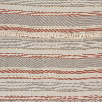 60" X 50" Beige Woven Cotton Striped Throw Blanket with Fringe HomeRoots