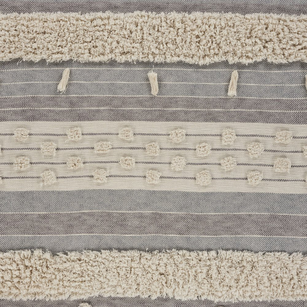 60" X 50" Gray Woven Cotton Striped Throw Blanket with Fringe — view 1