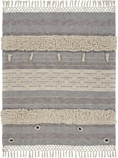 60" X 50" Gray Woven Cotton Striped Throw Blanket with Fringe HomeRoots