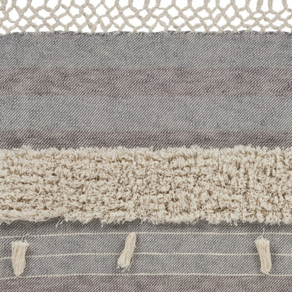 60" X 50" Gray Woven Cotton Striped Throw Blanket with Fringe — view 5