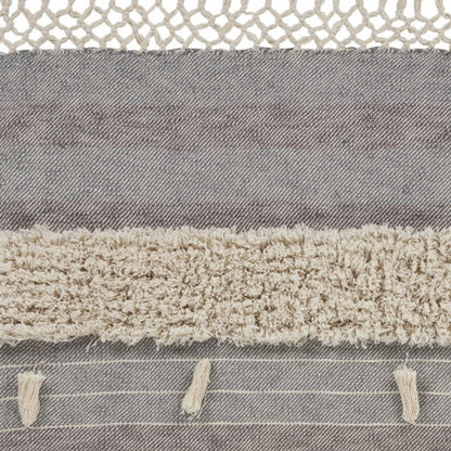 60" X 50" Gray Woven Cotton Striped Throw Blanket with Fringe HomeRoots