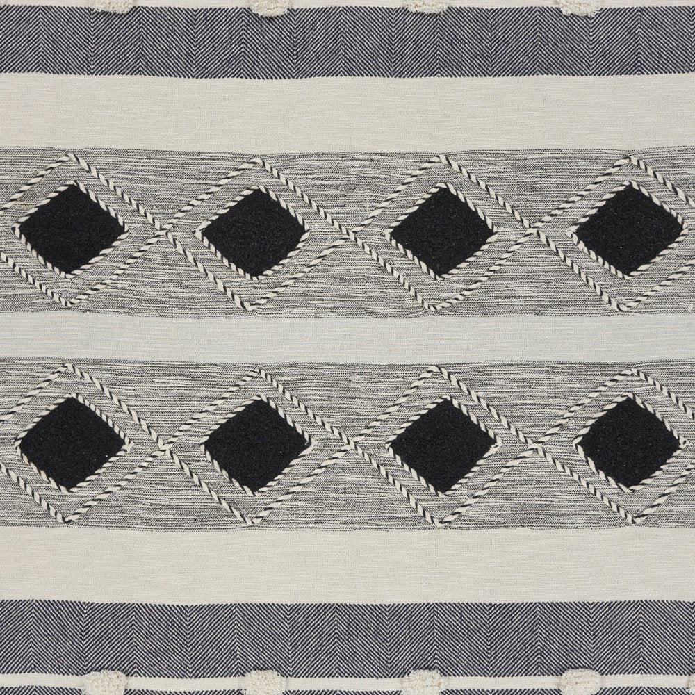 60" X 50" Black and Blue Woven Cotton Striped Throw Blanket with Tassels HomeRoots