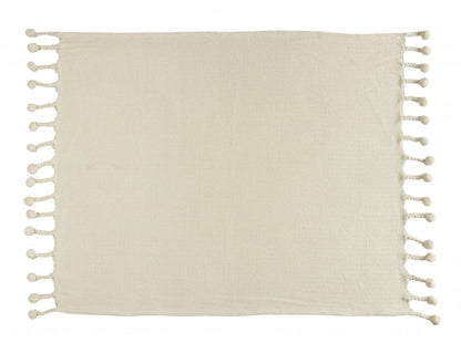 60" X 50" Cream Woven Cotton Chevron Throw Blanket with Tassels HomeRoots