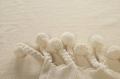 60" X 50" Cream Woven Cotton Chevron Throw Blanket with Tassels HomeRoots