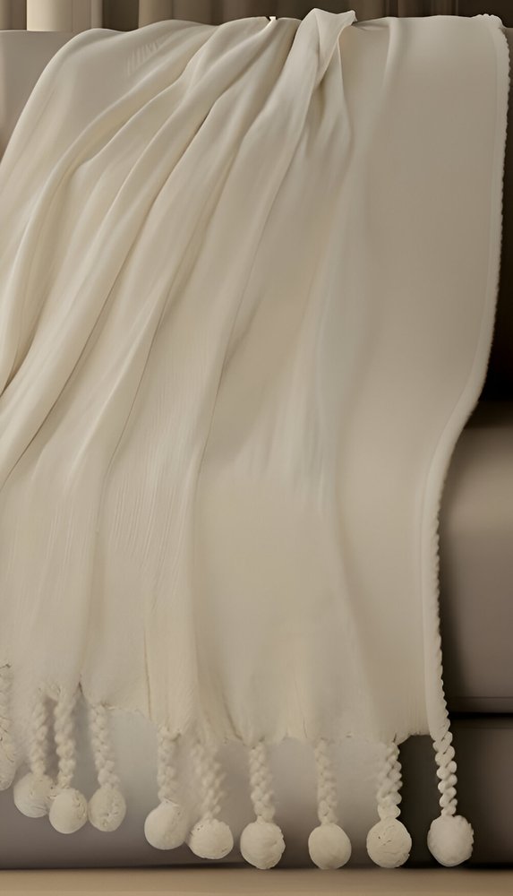 60" X 50" Cream Woven Cotton Chevron Throw Blanket with Tassels HomeRoots