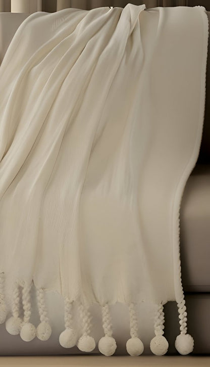 60" X 50" Cream Woven Cotton Chevron Throw Blanket with Tassels HomeRoots