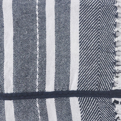 50" X 60" Blue and White Kantha Cotton Striped Throw Blanket with Embroidery HomeRoots
