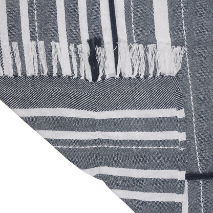 50" X 60" Blue and White Kantha Cotton Striped Throw Blanket with Embroidery HomeRoots