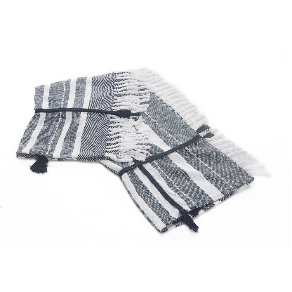 50" X 60" Blue and White Kantha Cotton Striped Throw Blanket with Embroidery — view 6