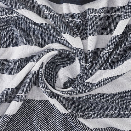 50" X 60" Blue and White Kantha Cotton Striped Throw Blanket with Embroidery HomeRoots