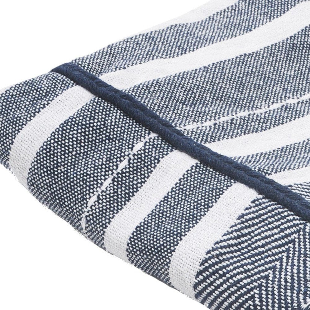 50" X 60" Blue and White Kantha Cotton Striped Throw Blanket with Embroidery HomeRoots