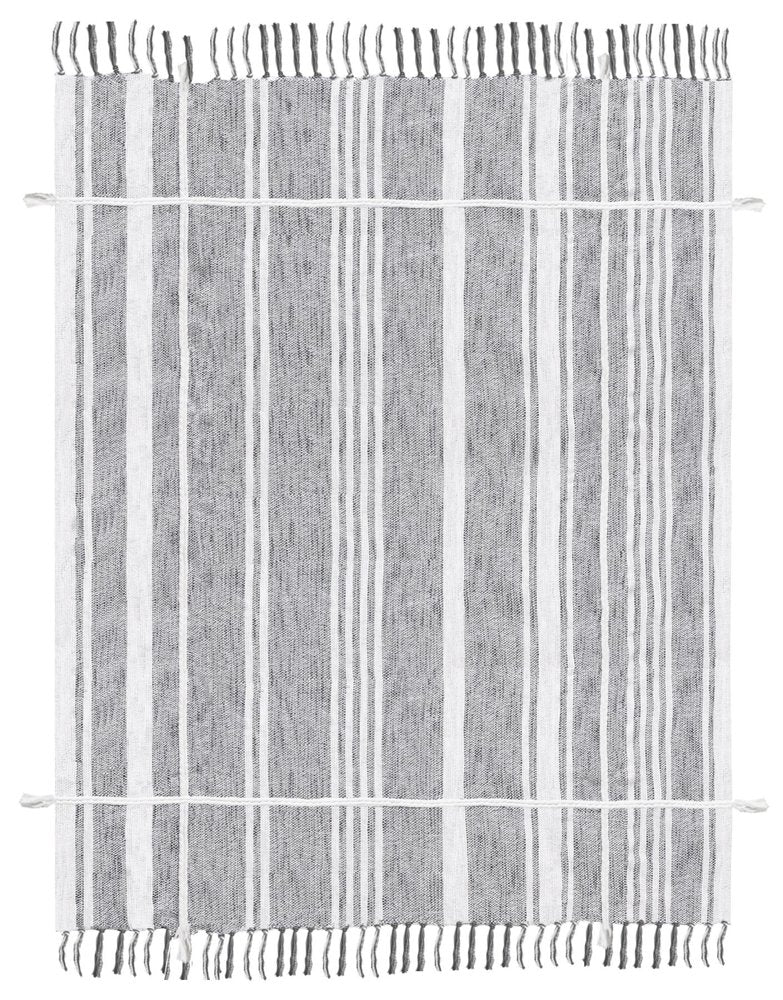 50" X 60" Gray and White Kantha Cotton Striped Throw Blanket with Embroidery — view 5