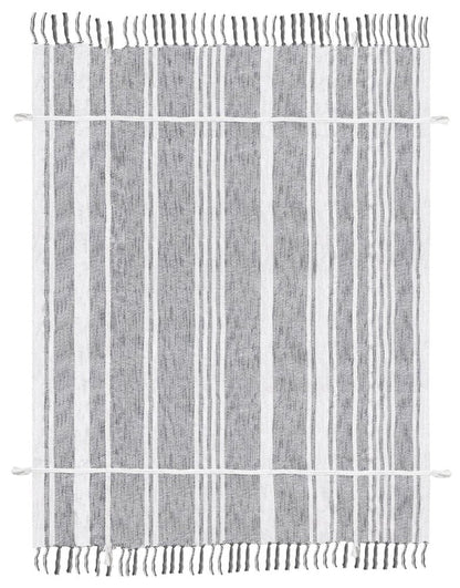 50" X 60" Gray and White Kantha Cotton Striped Throw Blanket with Embroidery HomeRoots