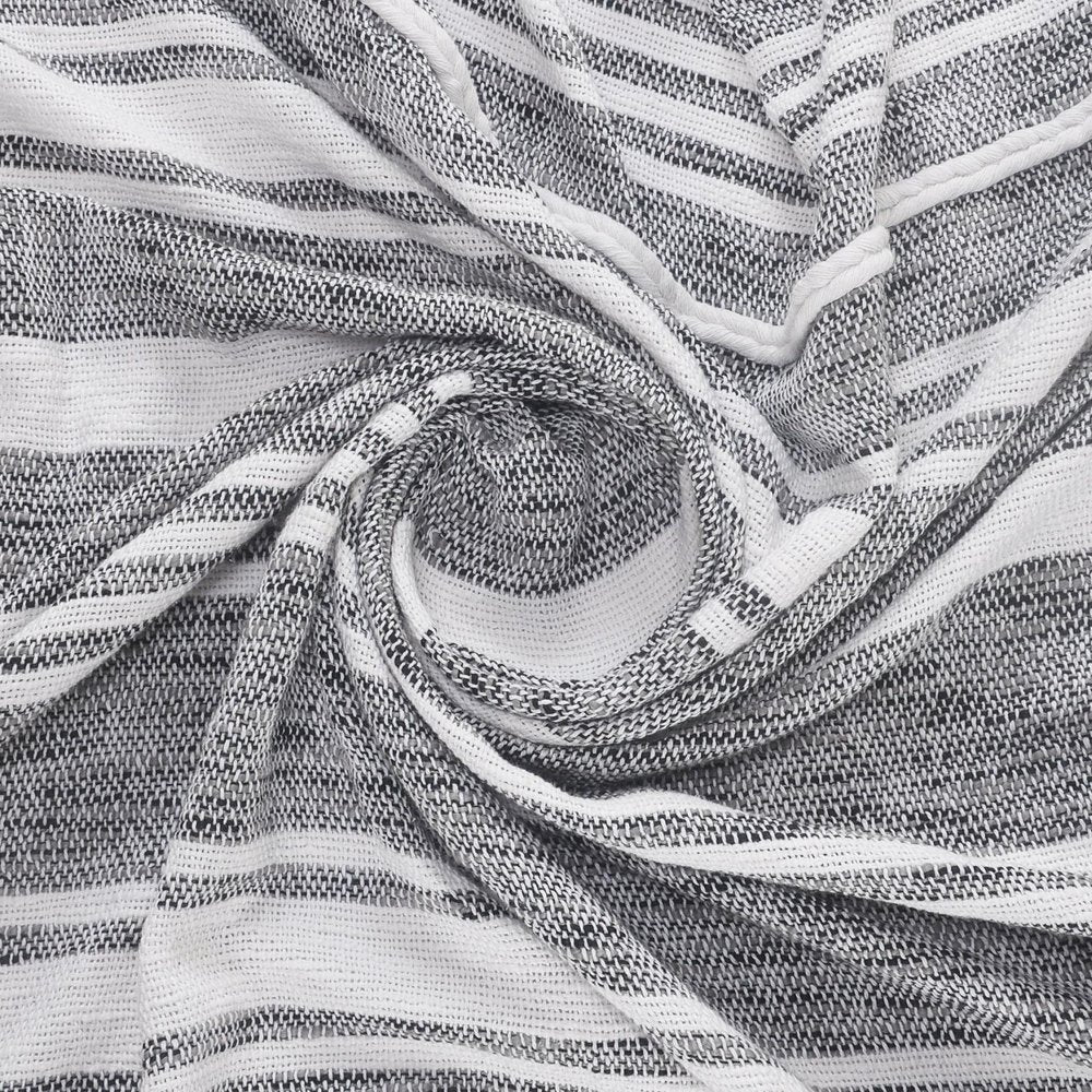 50" X 60" Gray and White Kantha Cotton Striped Throw Blanket with Embroidery — view 6