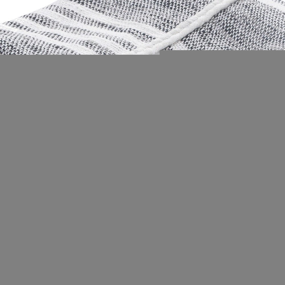 50" X 60" Gray and White Kantha Cotton Striped Throw Blanket with Embroidery HomeRoots