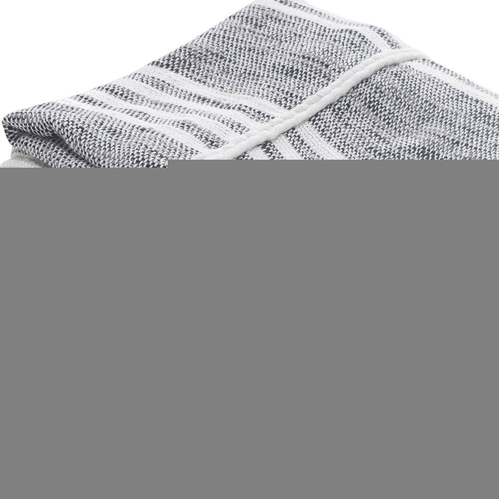 50" X 60" Gray and White Kantha Cotton Striped Throw Blanket with Embroidery HomeRoots