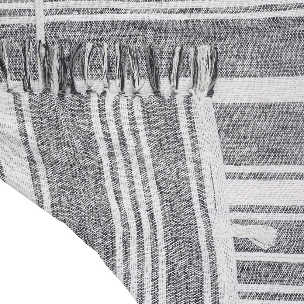 50" X 60" Gray and White Kantha Cotton Striped Throw Blanket with Embroidery — view 7