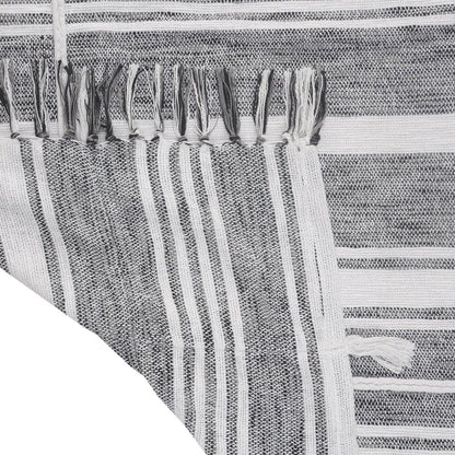 50" X 60" Gray and White Kantha Cotton Striped Throw Blanket with Embroidery HomeRoots