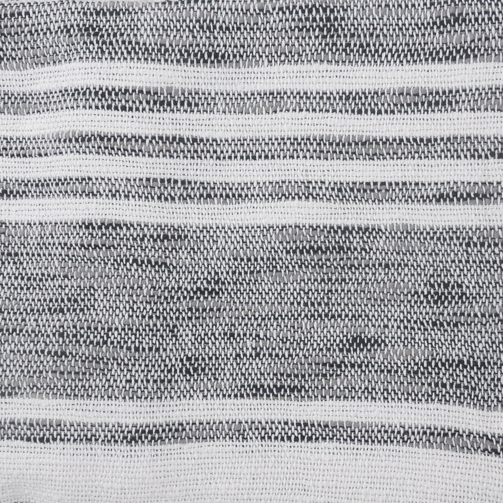 50" X 60" Gray and White Kantha Cotton Striped Throw Blanket with Embroidery HomeRoots