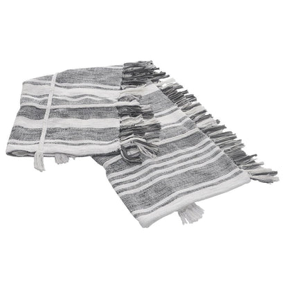 50" X 60" Gray and White Kantha Cotton Striped Throw Blanket with Embroidery HomeRoots