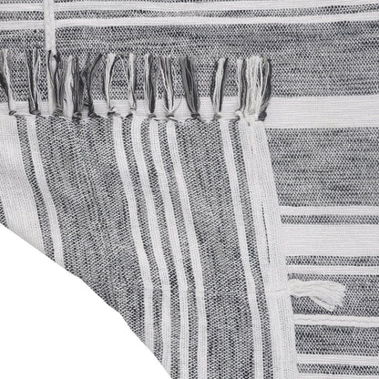 50" X 60" Gray and White Kantha Cotton Striped Throw Blanket with Embroidery HomeRoots