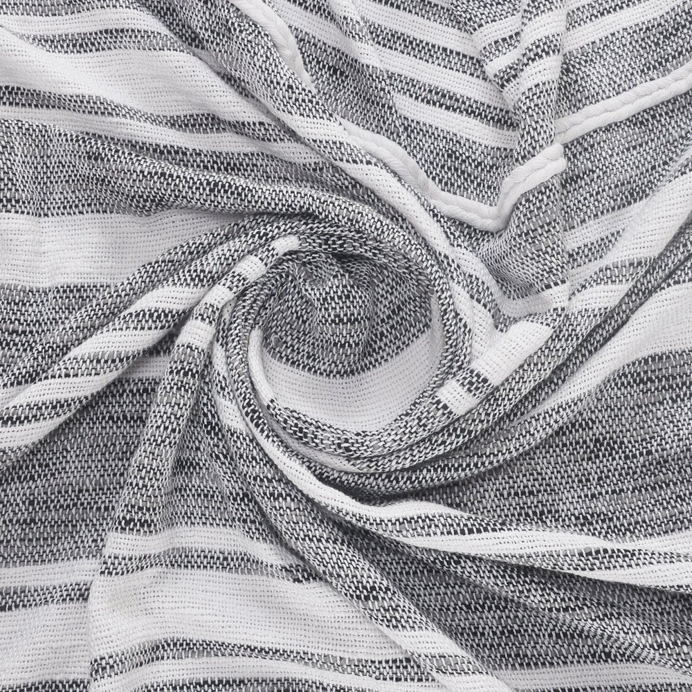50" X 60" Gray and White Kantha Cotton Striped Throw Blanket with Embroidery HomeRoots