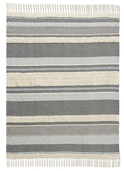 60" X 50" Cream Woven Cotton Herringbone Throw Blanket with Fringe