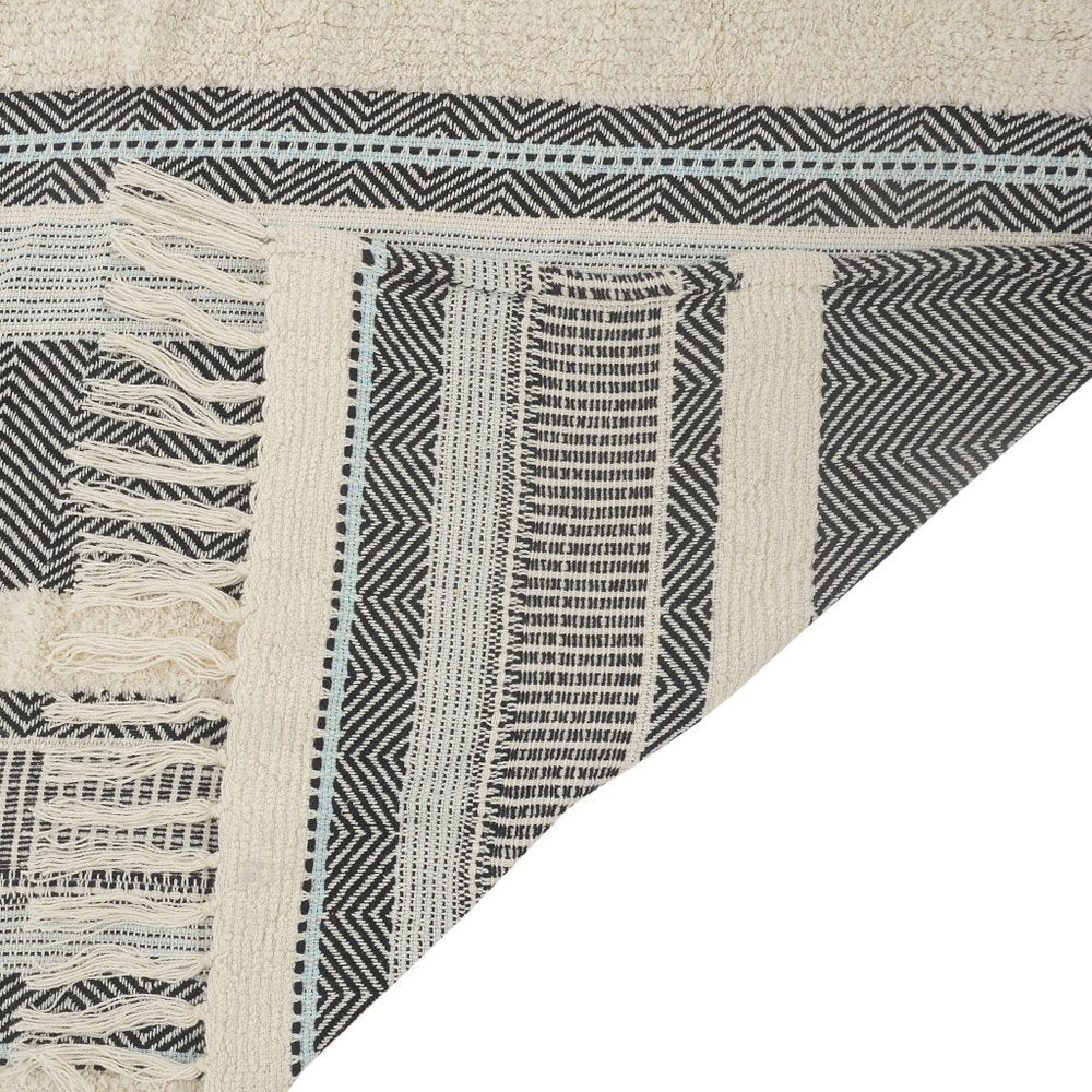 60" X 50" Cream Woven Cotton Herringbone Throw Blanket with Fringe HomeRoots