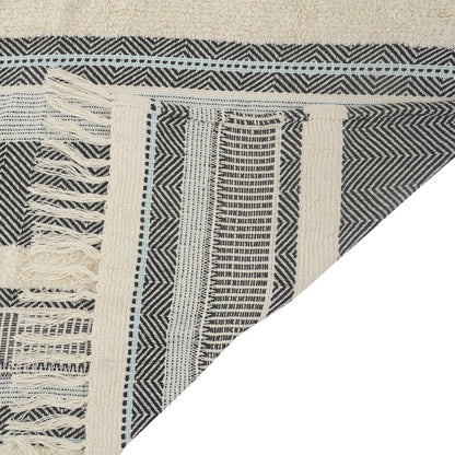 60" X 50" Cream Woven Cotton Herringbone Throw Blanket with Fringe HomeRoots