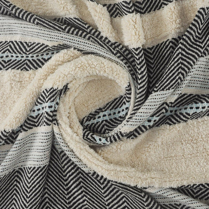 60" X 50" Cream Woven Cotton Herringbone Throw Blanket with Fringe HomeRoots