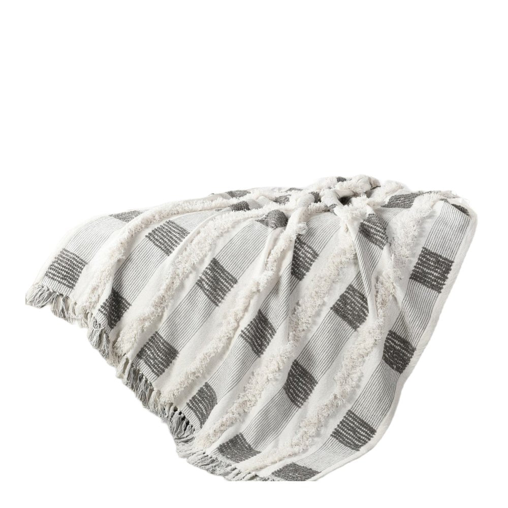 60" X 50" Gray and White Woven Cotton Checkered Throw Blanket with Fringe — view 8