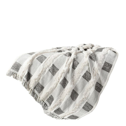 60" X 50" Gray and White Woven Cotton Checkered Throw Blanket with Fringe HomeRoots