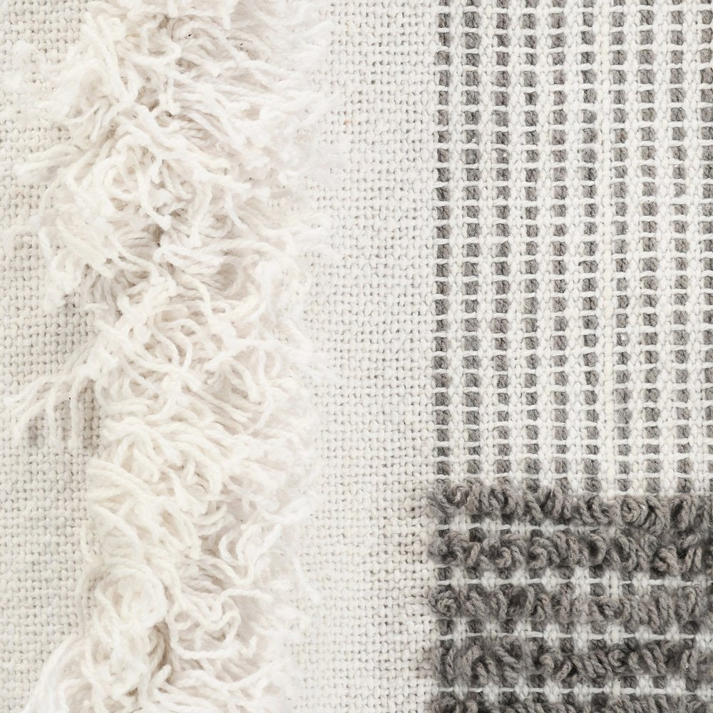 60" X 50" Gray and White Woven Cotton Checkered Throw Blanket with Fringe — view 2