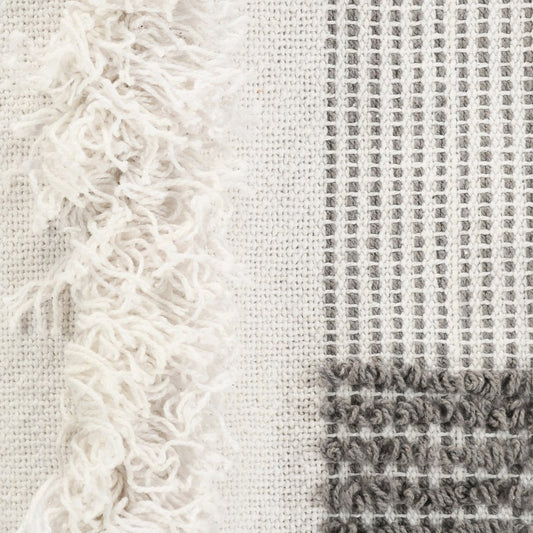 60" X 50" Gray and White Woven Cotton Checkered Throw Blanket with Fringe HomeRoots