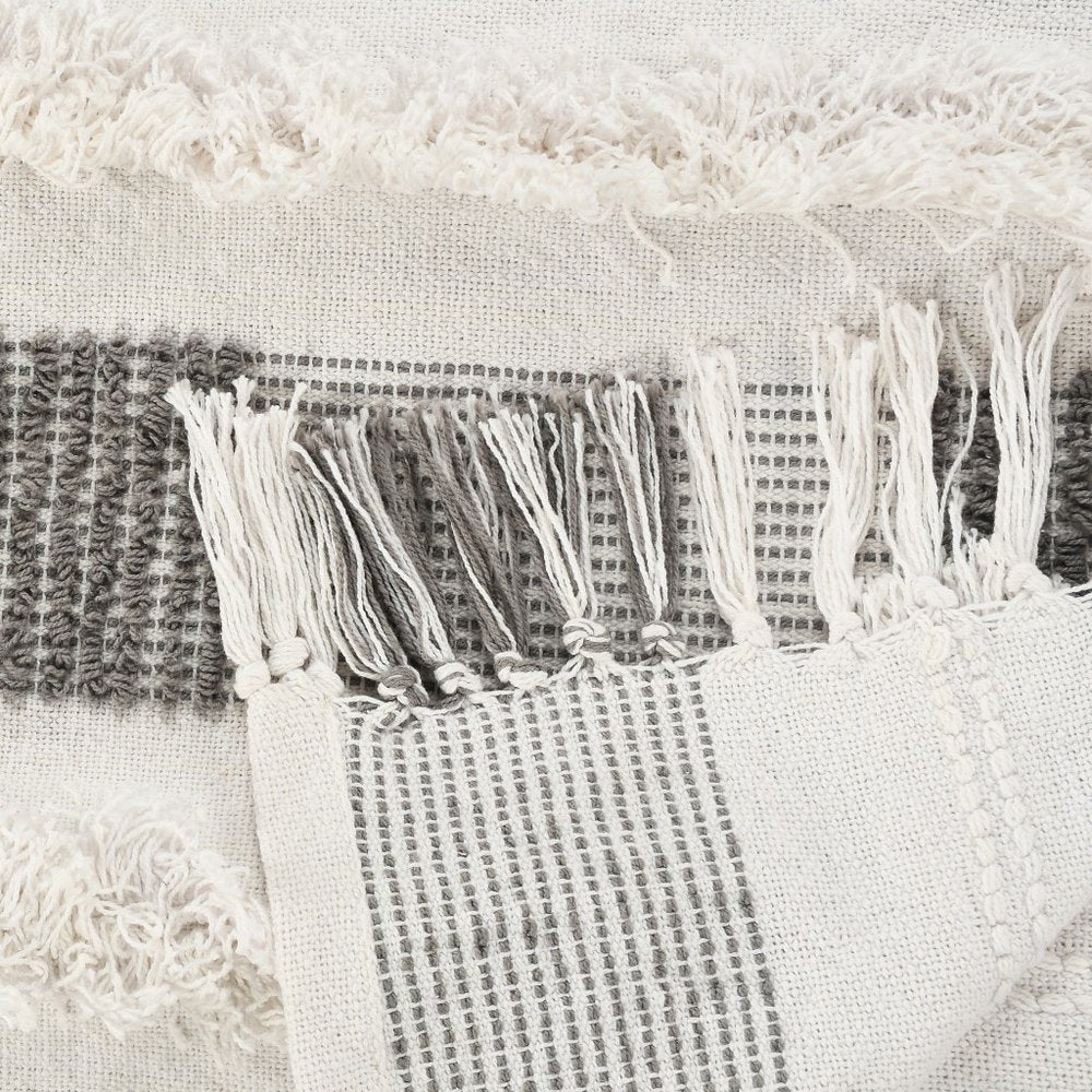 60" X 50" Gray and White Woven Cotton Checkered Throw Blanket with Fringe — view 6