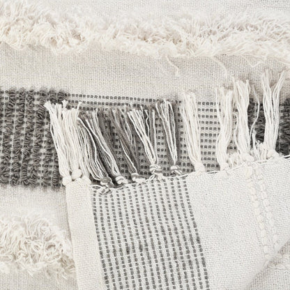 60" X 50" Gray and White Woven Cotton Checkered Throw Blanket with Fringe HomeRoots