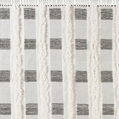 Gray and White Woven Cotton Checkered Throw Blanket