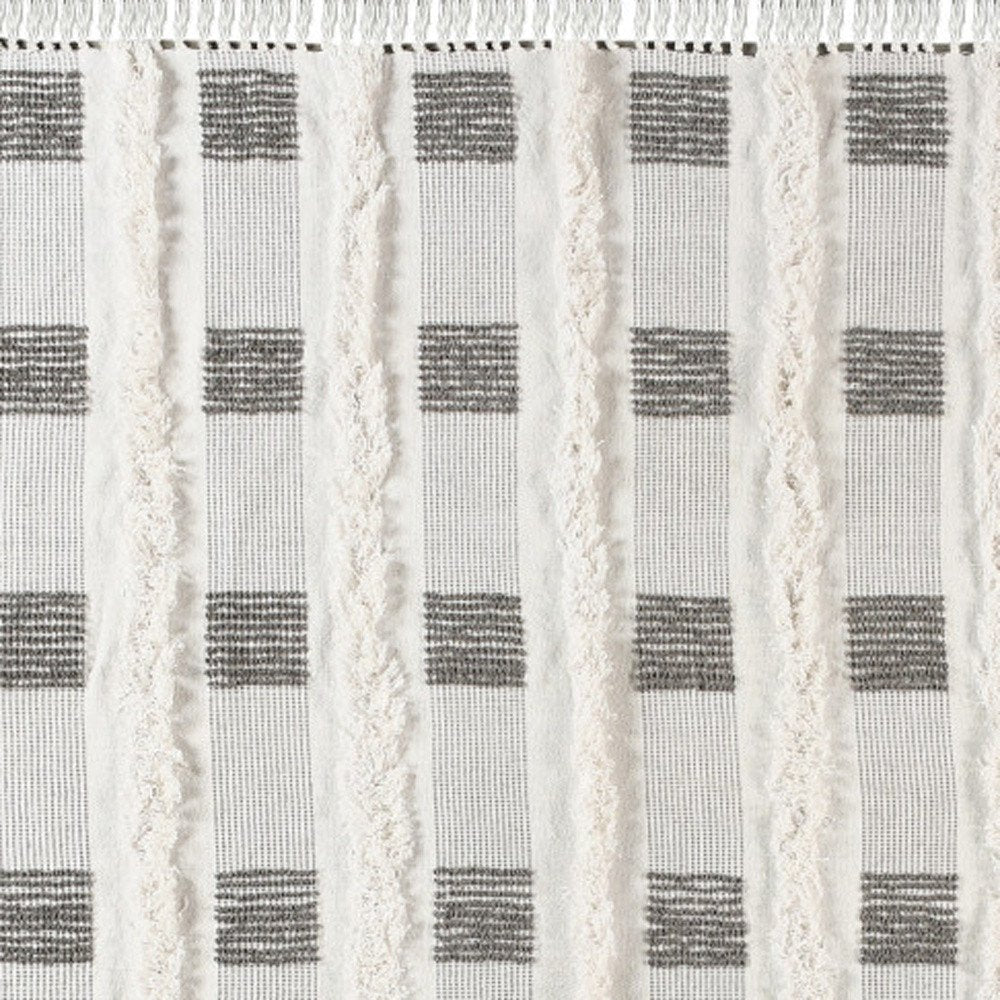 60" X 50" Gray and White Woven Cotton Checkered Throw Blanket with Fringe HomeRoots