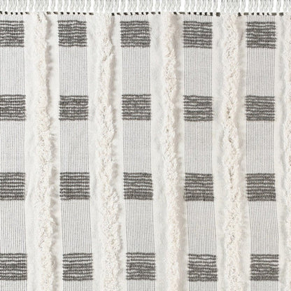 60" X 50" Gray and White Woven Cotton Checkered Throw Blanket with Fringe HomeRoots