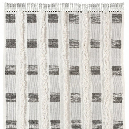 60" X 50" Gray and White Woven Cotton Checkered Throw Blanket with Fringe HomeRoots