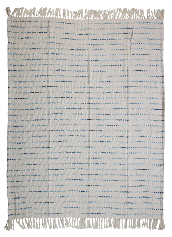 50" X 60" Cream Kantha Cotton Striped Throw Blanket with Embroidery HomeRoots