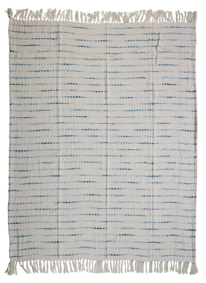 50" X 60" Cream Kantha Cotton Striped Throw Blanket with Embroidery HomeRoots